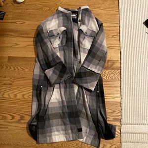 Free people grey and black plaid long coat